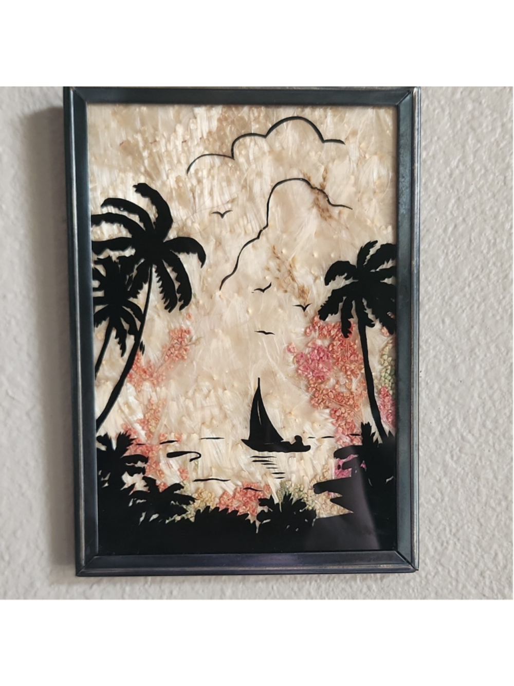 Vintage 1930s/1950s Reverse Painted Glass Silhouette Mixed Media Folk Art